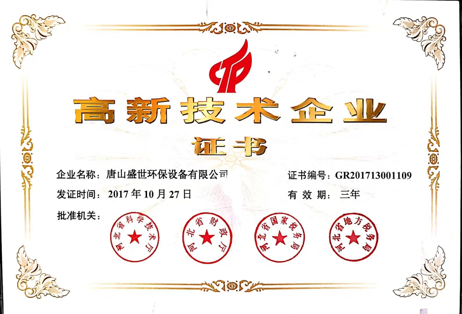 High tech Enterprise Certificate